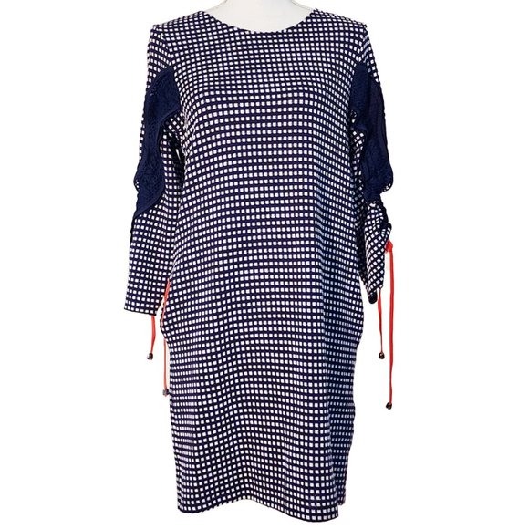 NWT: Tricot Chic Navy & White Checkered Plaid Tunic Dress Made in Italy